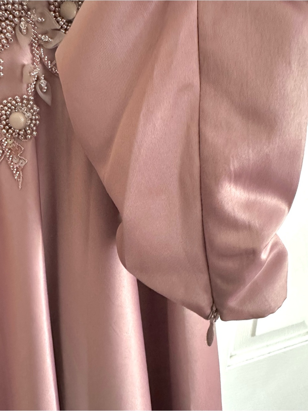 Mac Duggal Gown Dress Dusty Rose Long Sleeve Embellished Waist Evening Size 16 - Picture 13 of 15
